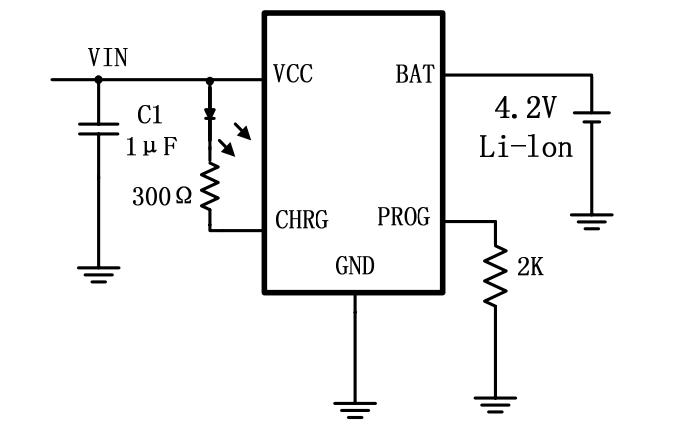 AP5054B鋰電池線性充電管理芯片典型應用電路圖